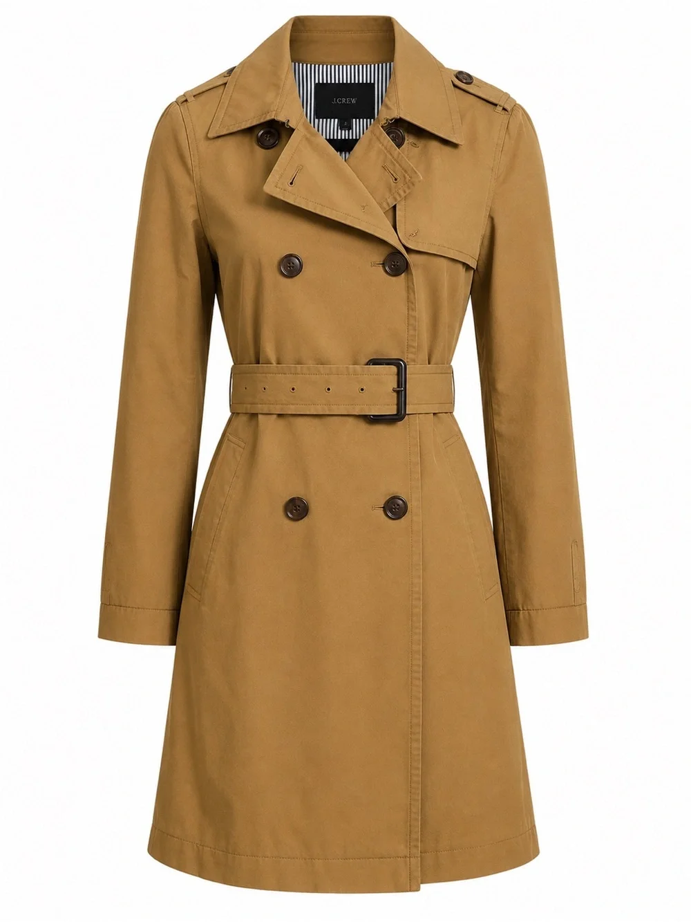 J.Crew Classic Camel Double Breasted Belted Trench Coat Size 2